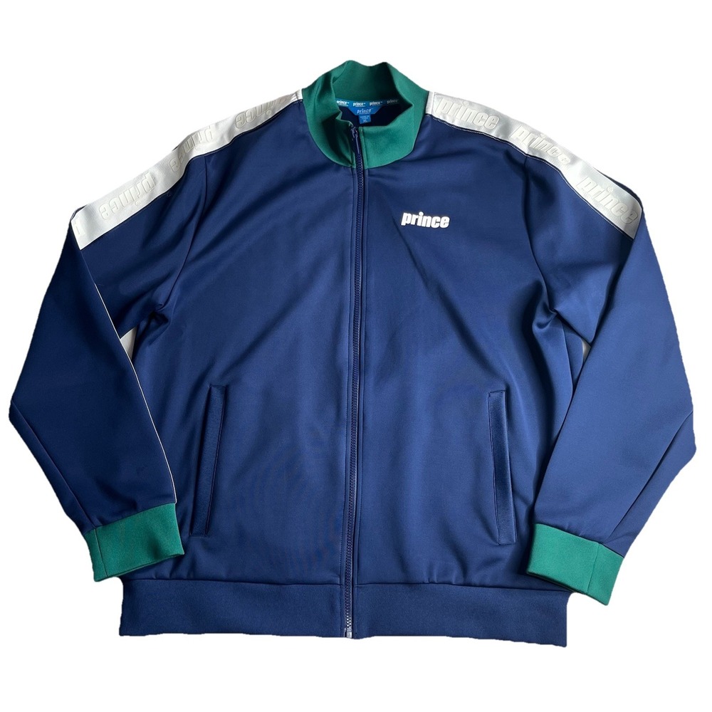 Prince Pickleball Jacket Mens XL Navy Blue Green Full Zip Track Striped Athletic